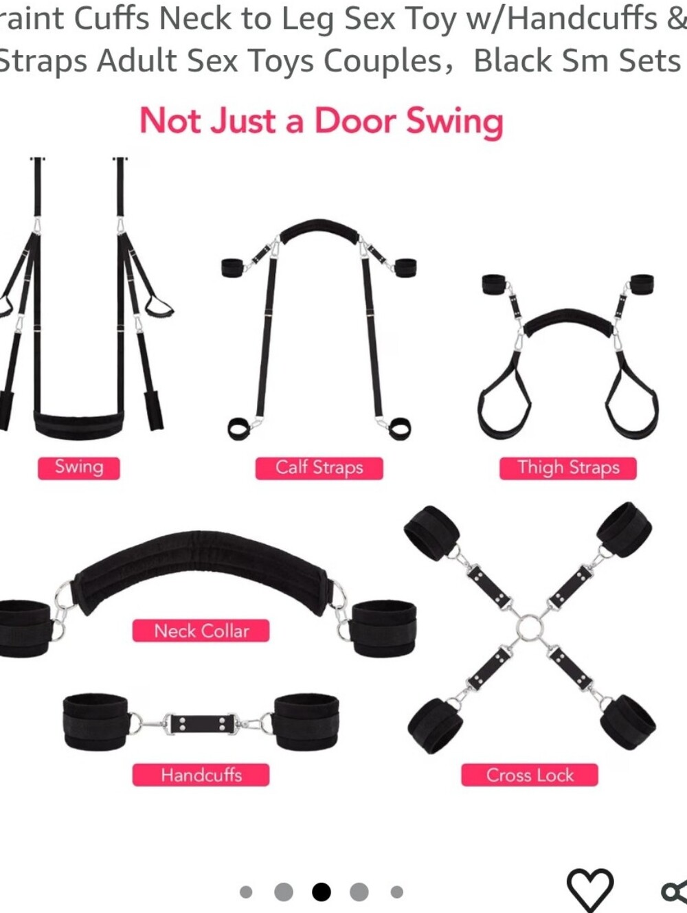 Adjustable Black Doorway Restraint Harness with Handcuffs & Leg Straps Sex Swing - Picture 5 of 8